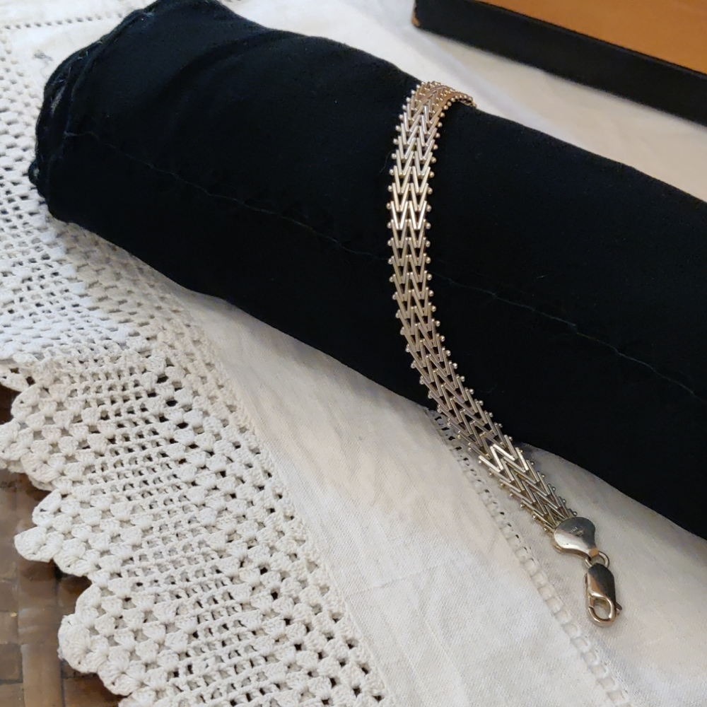 925 ss bracelet,  Bargello type woven link (#42)